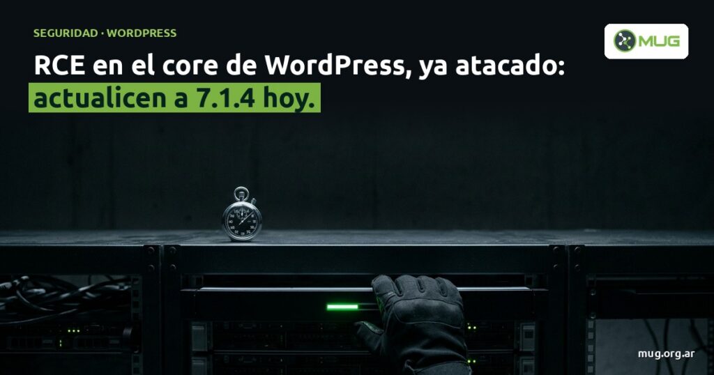 WordPress 7.1.4: RCE en el core, ya atacado, durante la actualización del sitio